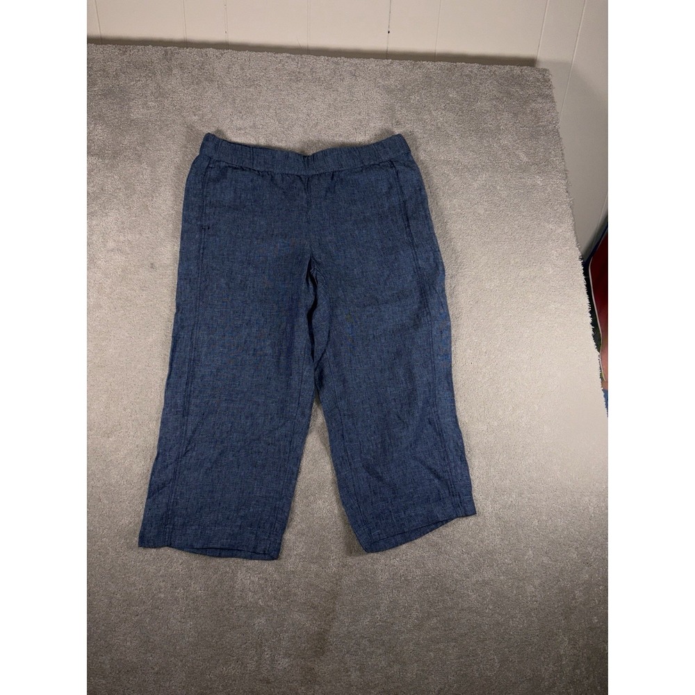 NWT  J. Jill Love Linen Blue Wide Leg Cropped Pants 100% Linen  Size Large Pet
